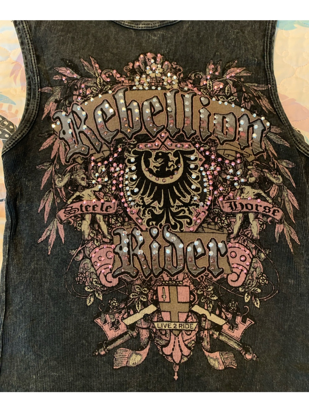 Skinny Minnie Black & Pink Rebel Rider Crest Tank